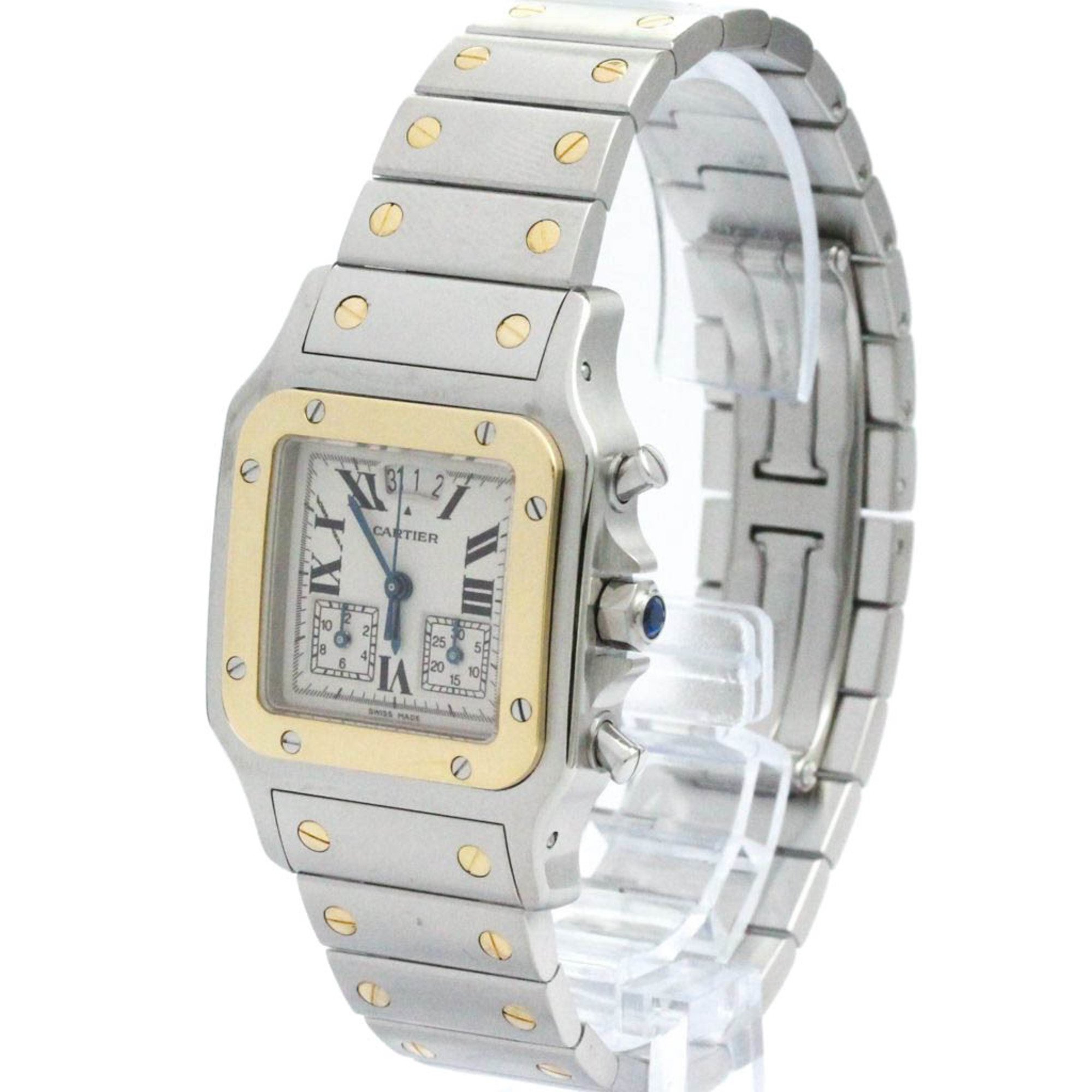 Polished CARTIER Santos Galbee Chrono Reflex Quartz Mens Watch W20042C4 BF577471