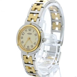 Polished HERMES Clipper Gold Plated Stainless Steel Quartz Ladies Watch BF577509