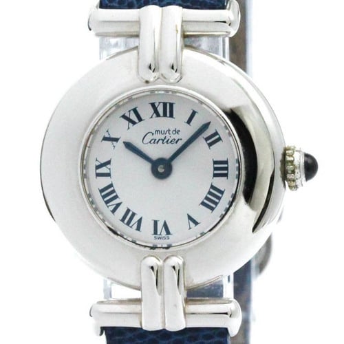 CARTIER Must Colisee Silver925  Leather Quartz Ladies Watch BF577458