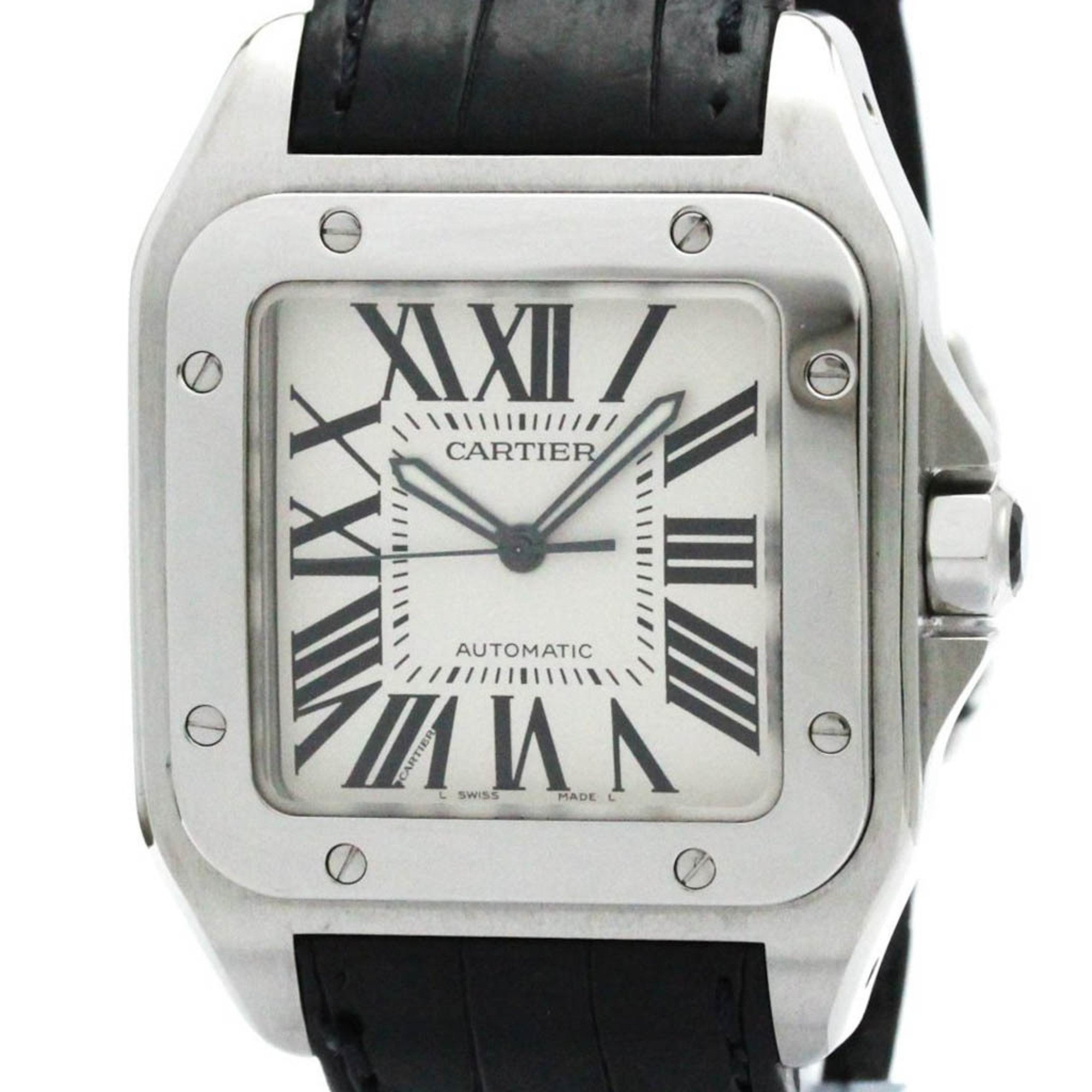 CARTIER Santos 100 LM Stainless Steel Leather Automatic Watch W20073X8 BF577461