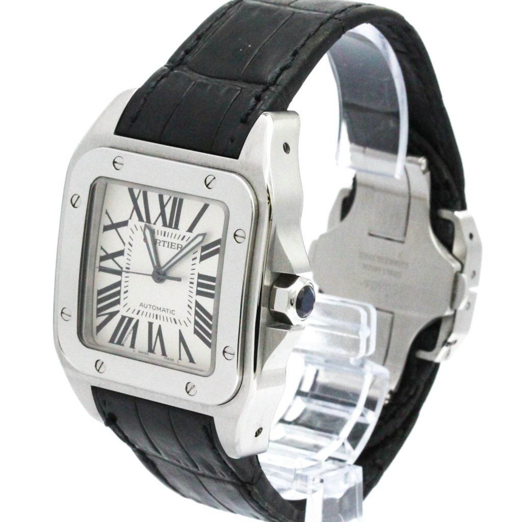 CARTIER Santos 100 LM Stainless Steel Leather Automatic Watch W20073X8 BF577461