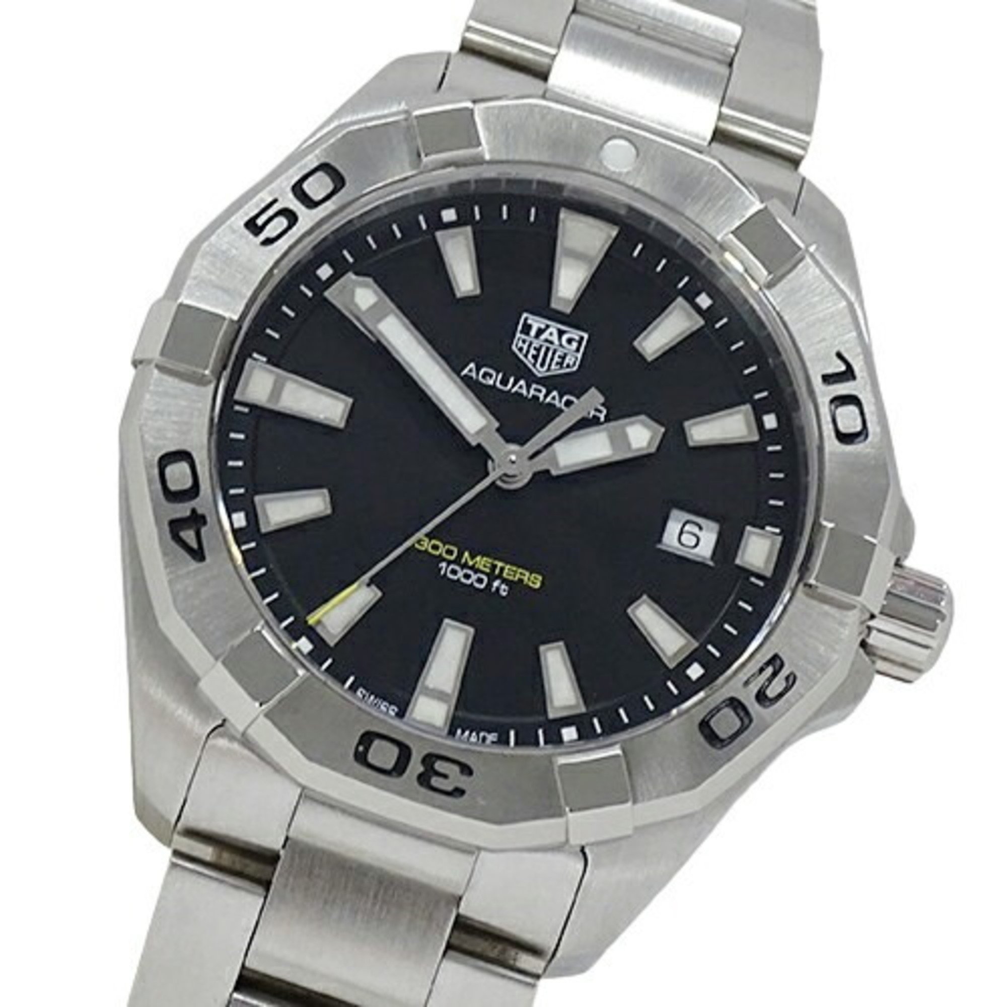 TAG Heuer Aquaracer WBD1110 BA0928 Men's Watch Date Quartz Stainless Steel SS Silver Black Polished