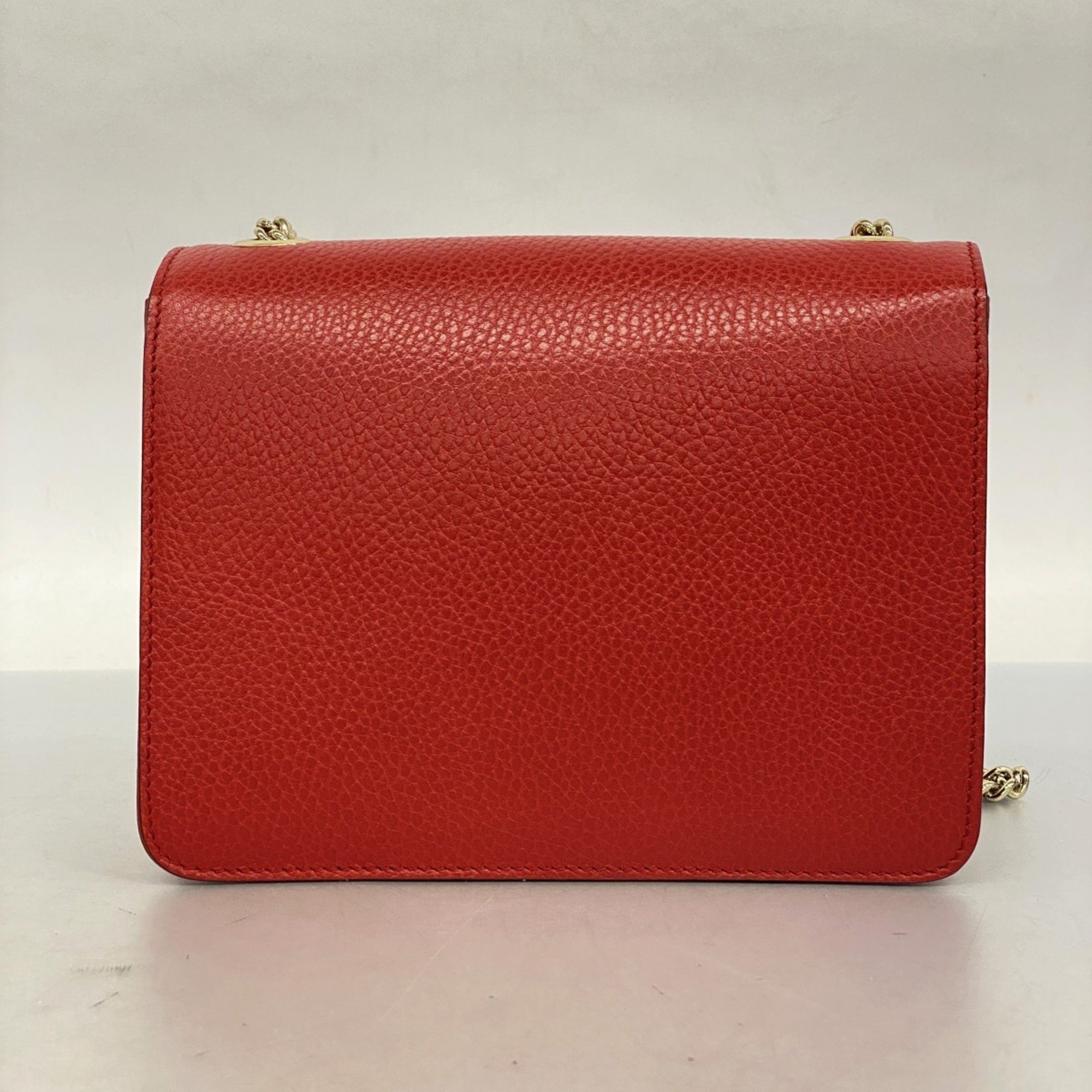 Gucci Shoulder Bag Interlocking G 510304 Leather Red Champagne Women's