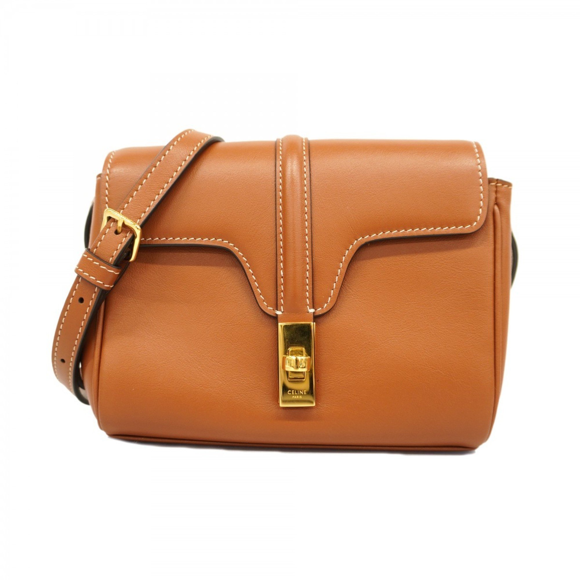 Celine Shoulder Bag Leather Brown Women's