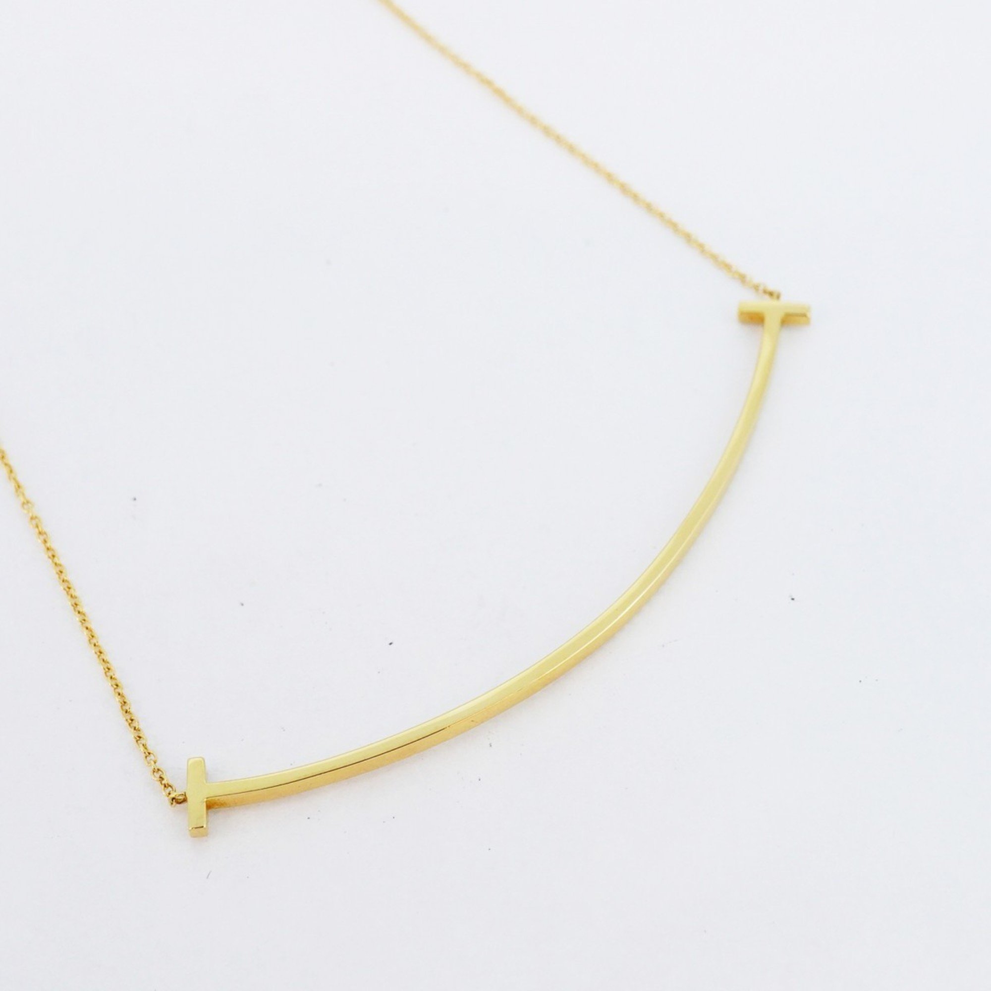 Tiffany Necklace T Smile Diamond K18YG Yellow Gold Large Ladies