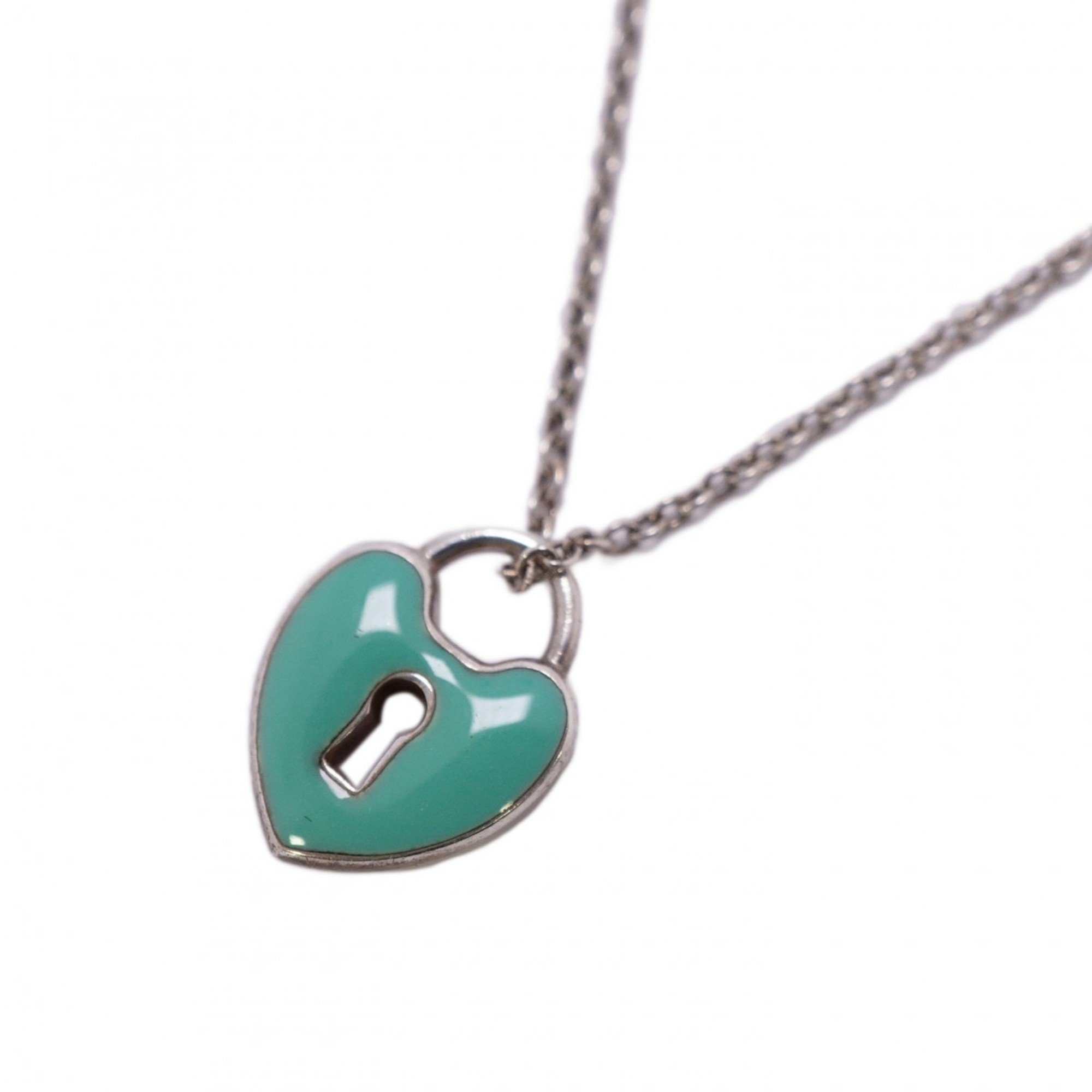 Tiffany Necklace Heart Lock Silver 925 Light Blue Ladies