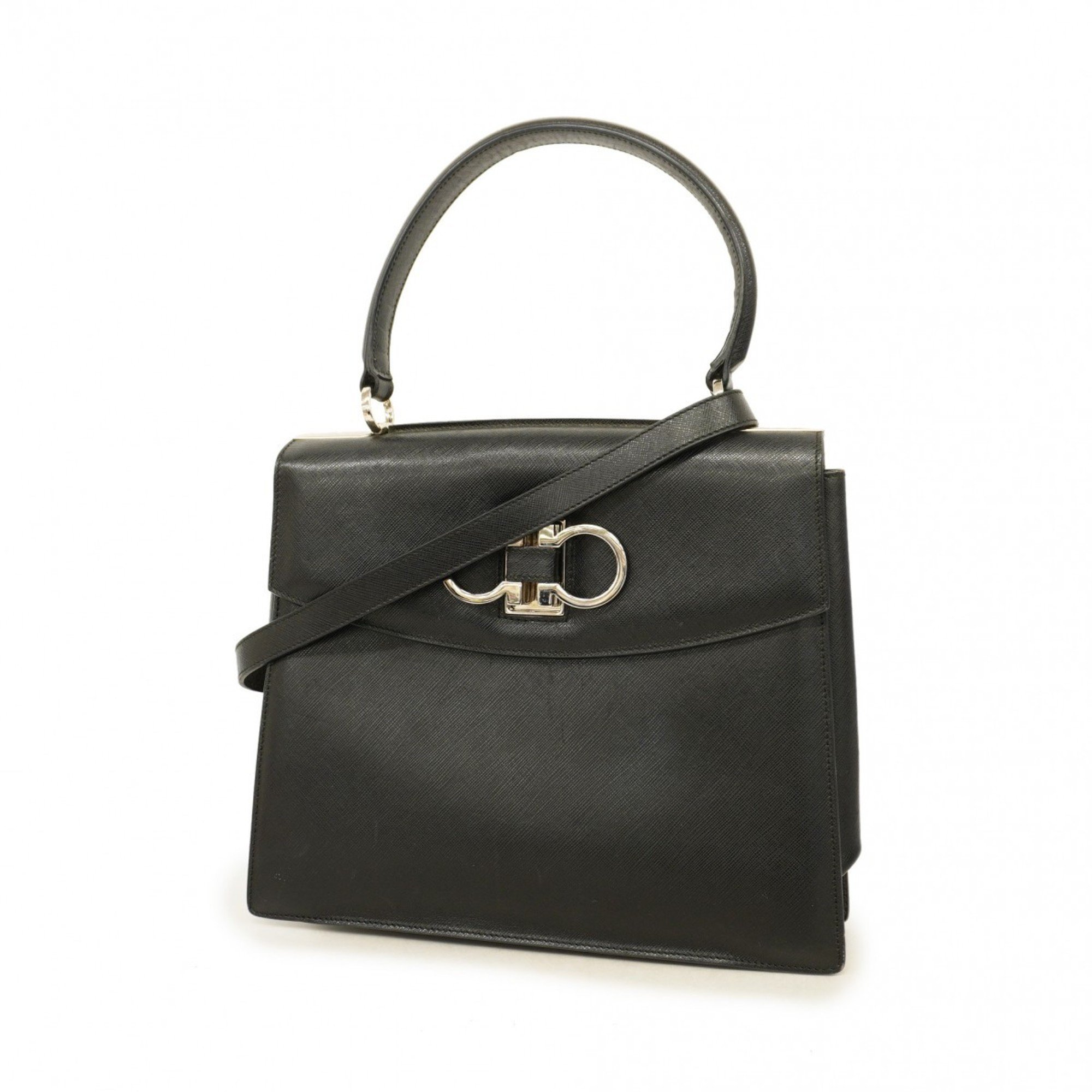 Salvatore Ferragamo Handbag Gancini Leather Black Women's