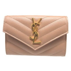 Yves Saint Laurent Saint Laurent Paris 414404 Cassandra Leather Pink Beige Card Case Wallet 0859SAINT LAURENT PARIS