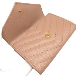 Yves Saint Laurent Saint Laurent Paris 414404 Cassandra Leather Pink Beige Card Case Wallet 0859SAINT LAURENT PARIS