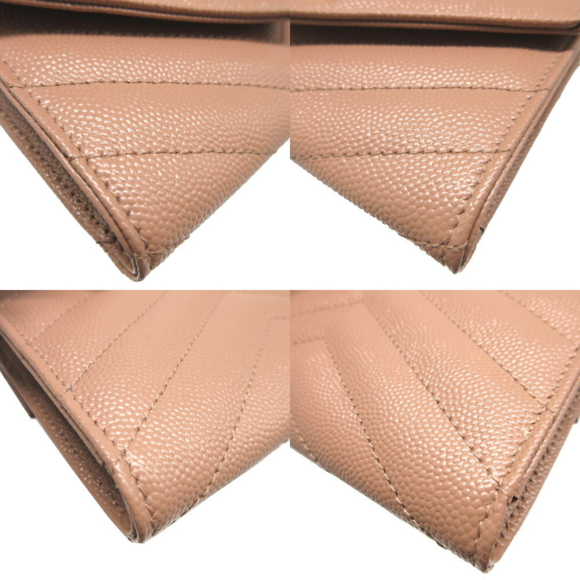 Yves Saint Laurent Saint Laurent Paris 414404 Cassandra Leather Pink Beige Card Case Wallet 0859SAINT LAURENT PARIS