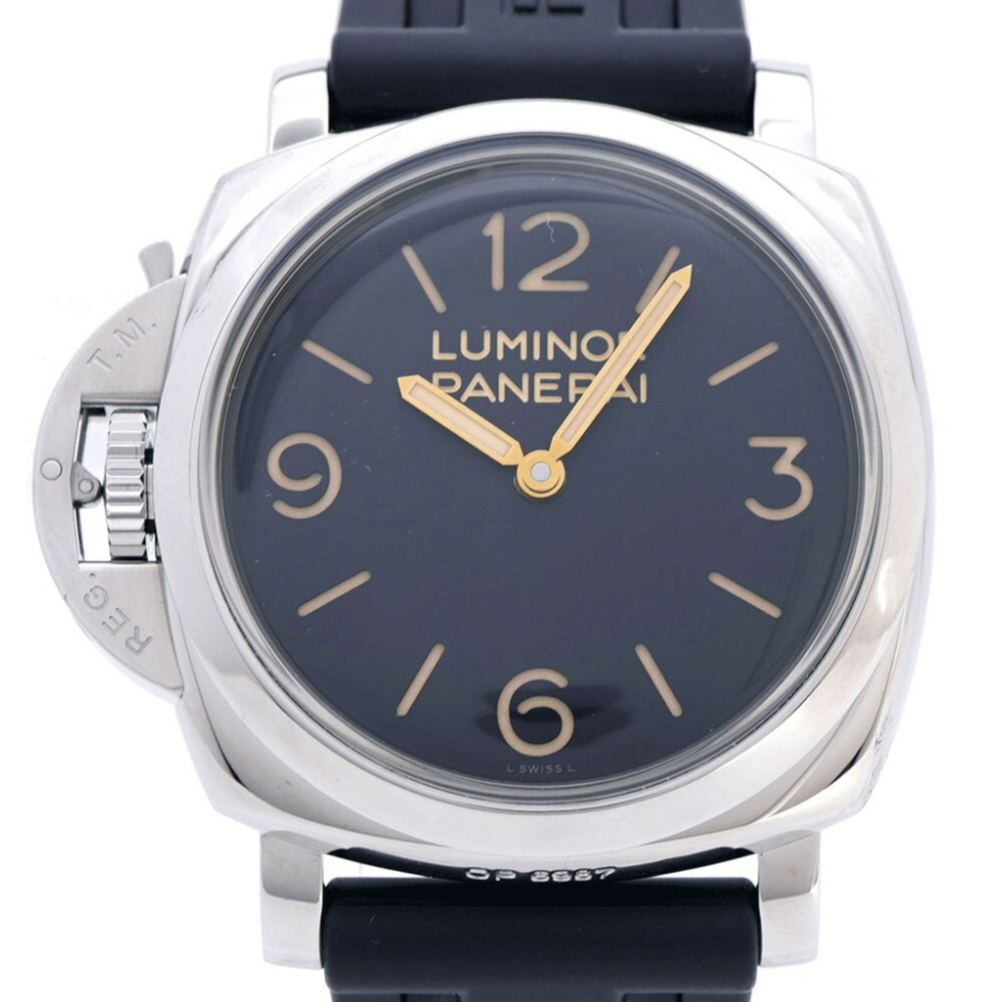 Panerai Luminor 3 Days Acciaio Left Hand PAM00557 Hand-wound Watch SS/Rubber Black 0205OFFICINE PANERAI Men's