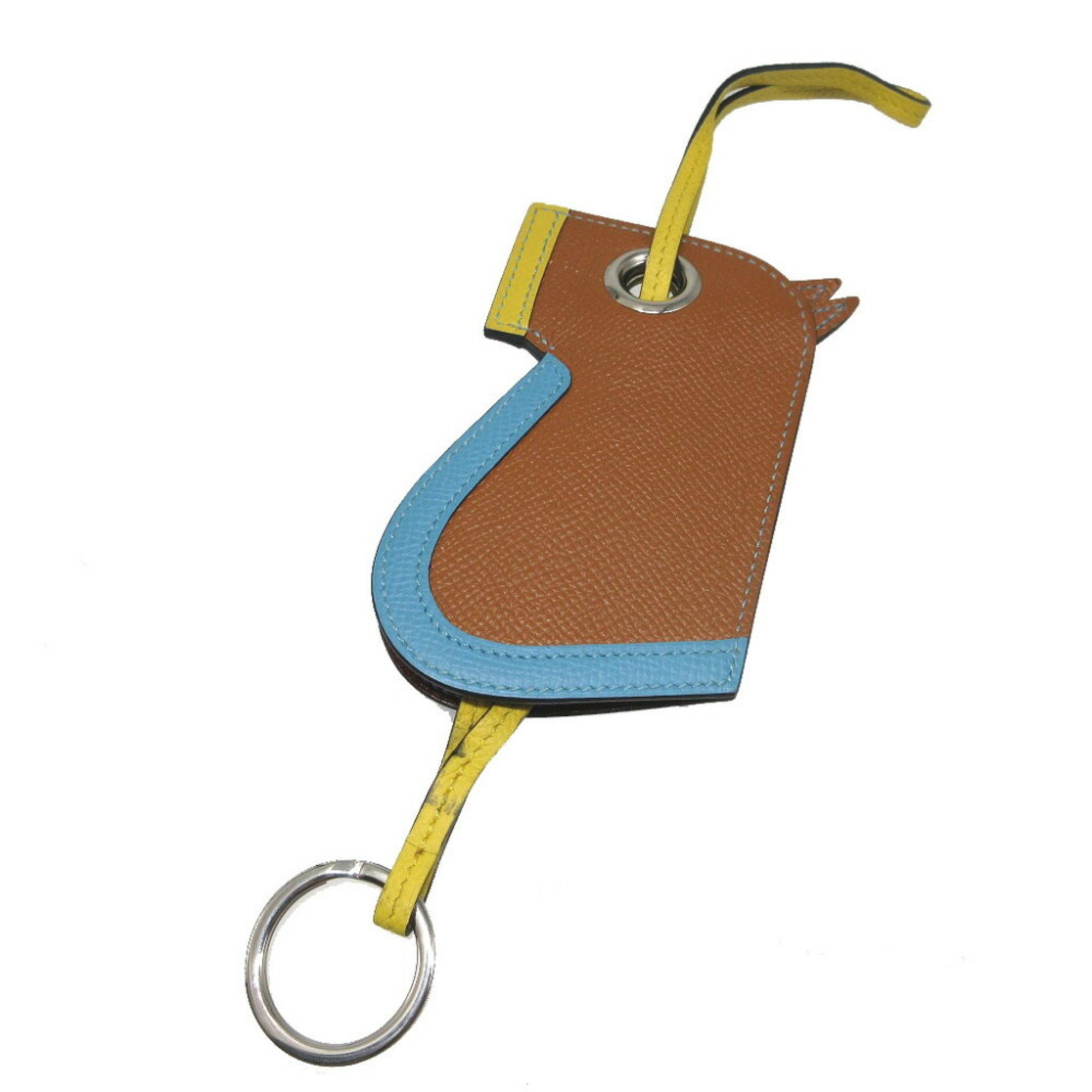 Hermes Camayle Epsom Gold Lime Azur O Stamp (2011) Bag Charm Keychain 0676HERMES