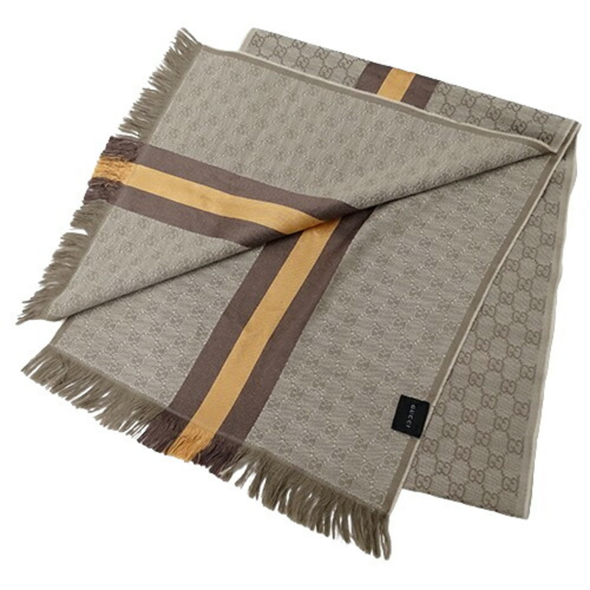 GUCCI Scarf for Women and Men, Stole with GG Pattern, Wool, Beige, Brown