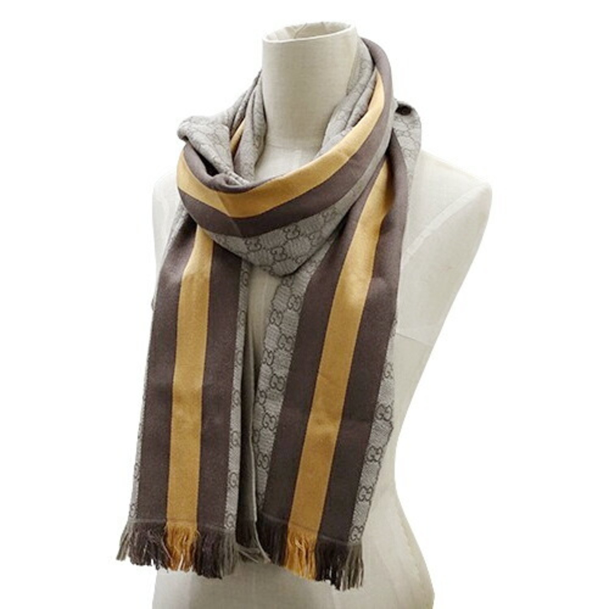 GUCCI Scarf for Women and Men, Stole with GG Pattern, Wool, Beige, Brown