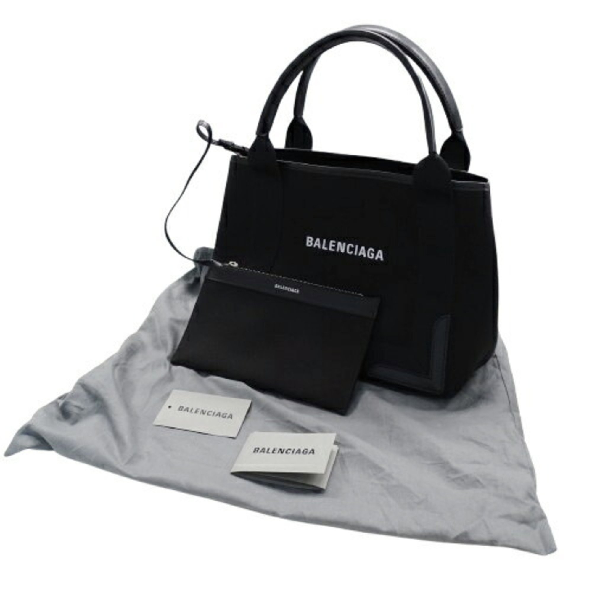 BALENCIAGA Women's Tote Bag Handbag Canvas Navy Cabas S Black 339933