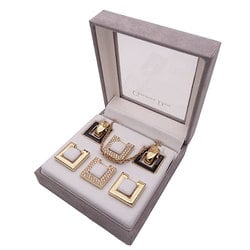 Christian Dior Dior Women's Earring Set Rhinestone Gold Square Necklace Included Interchangeable