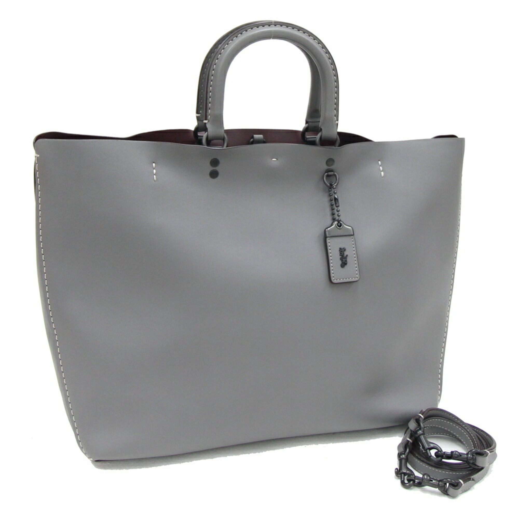 Coach Tote Bag Grab Tan Rogue 59136 Grey Leather Handbag Women's COACH