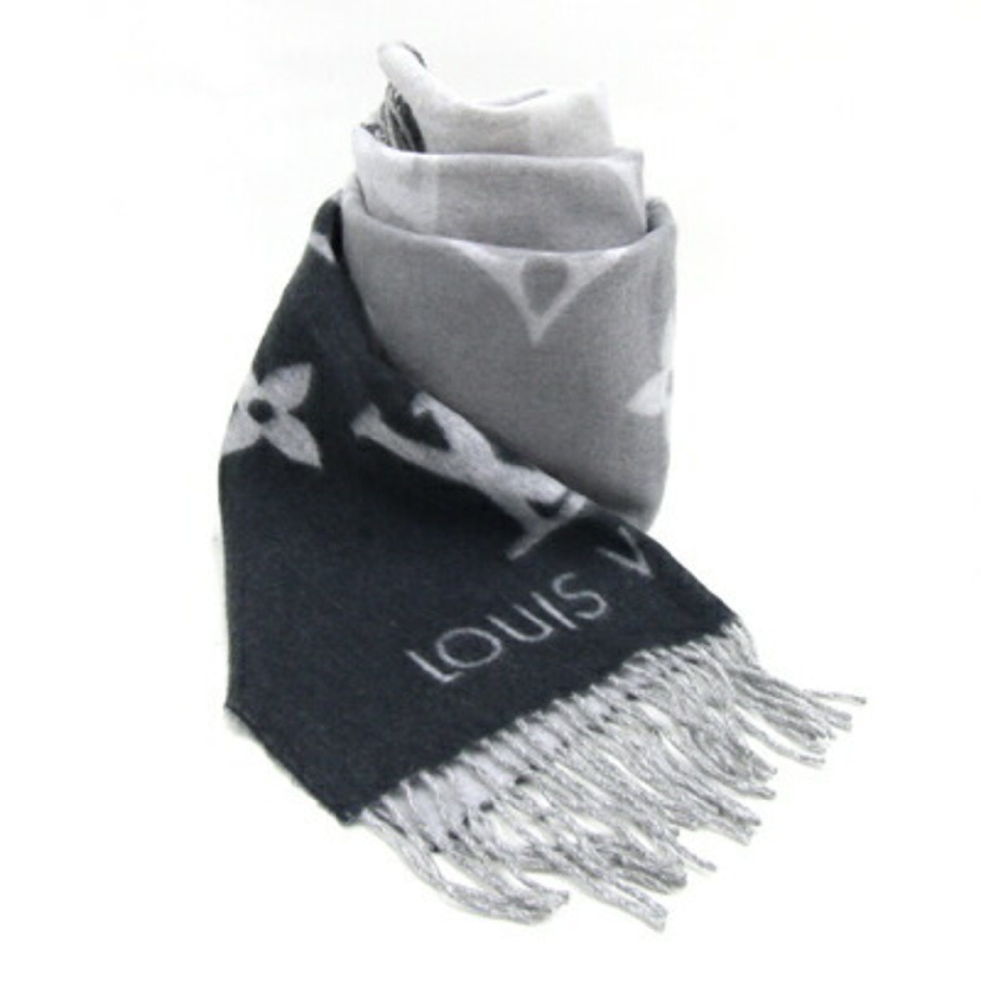 Louis Vuitton Scarf Reykjavik Gradient M76336 Grey 100% Cashmere Stole Large LV Initials Women's LOUIS VUITTON