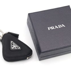 Prada Key Holder Triangle Pouch 2TT144 Black Nylon Leather Hook Bag Charm Coin Case Men Women PRADA