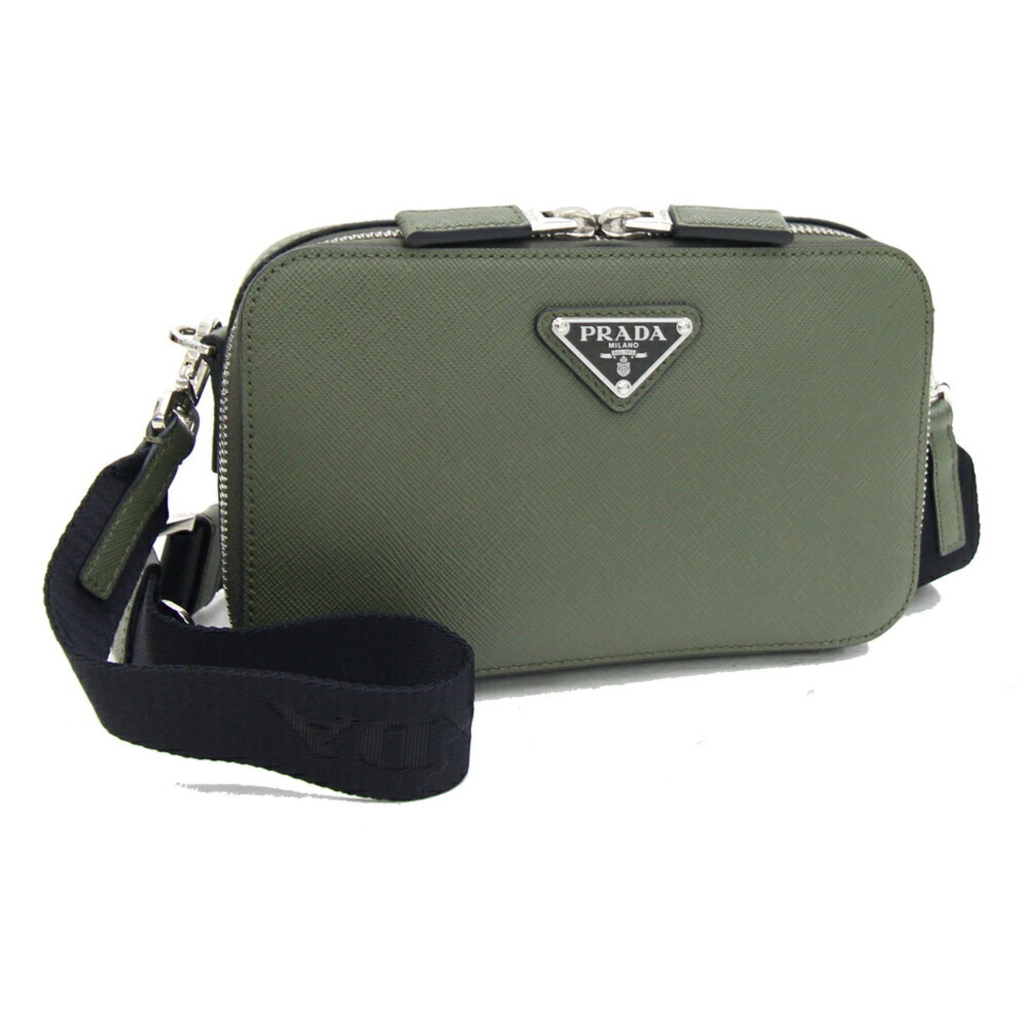 Prada Shoulder Bag Brick Saffiano Leather 2VH173 Khaki Green Black Pochette Crossbody Men's PRADA