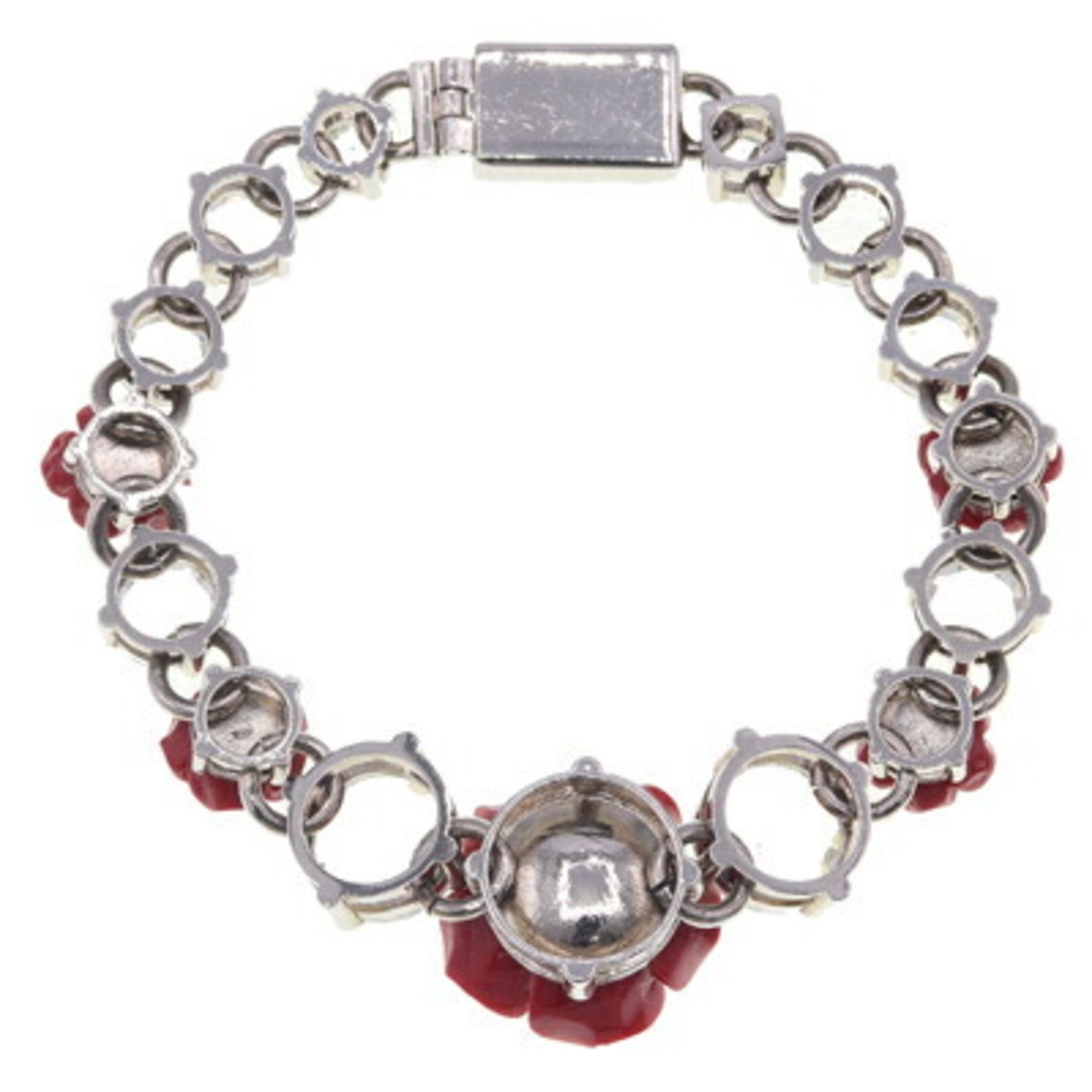 Prada Bracelet Rose 1AJJ30 Red Silver Metal Crystal Stone Bijoux Women's Flower Bangle PRADA