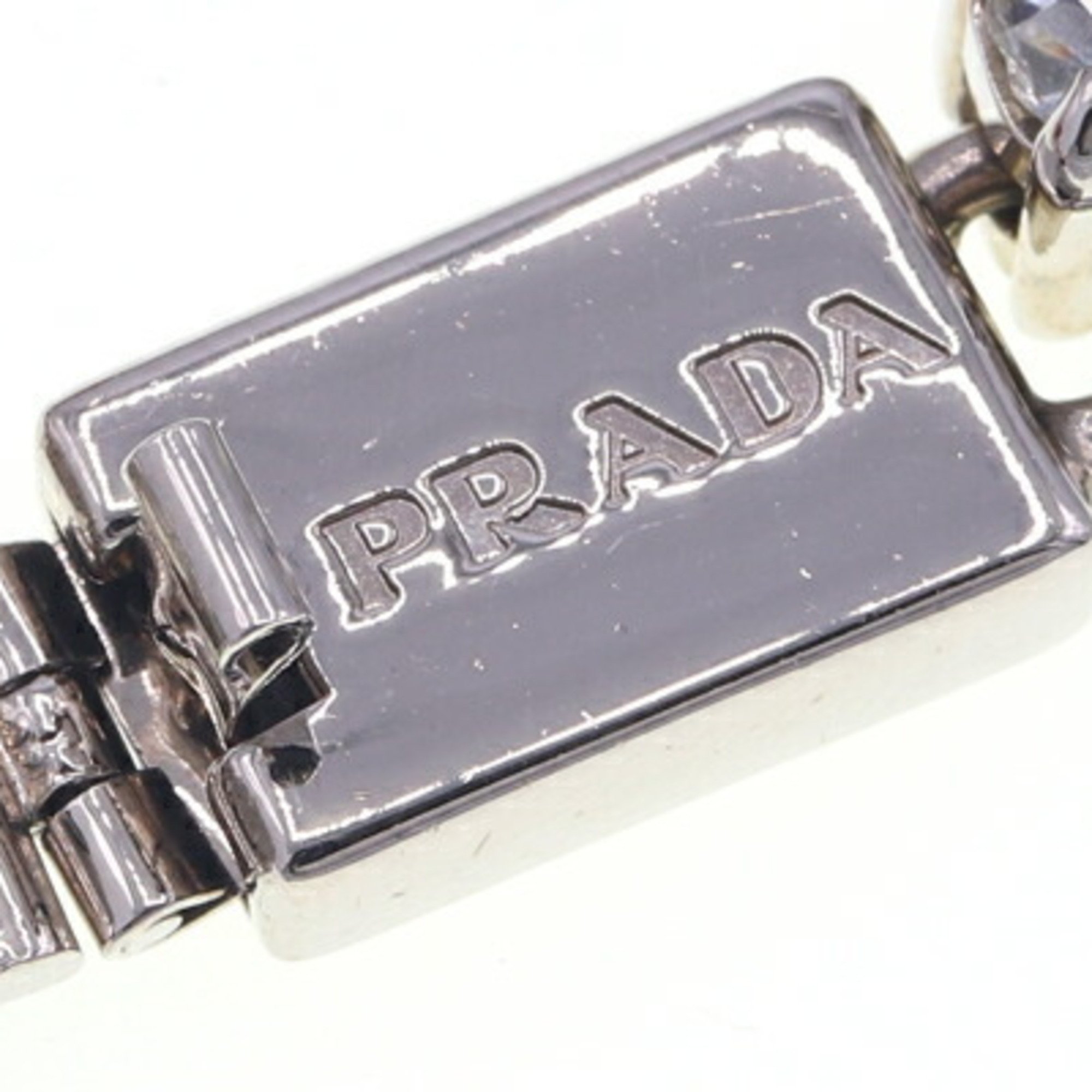 Prada Bracelet Rose 1AJJ30 Red Silver Metal Crystal Stone Bijoux Women's Flower Bangle PRADA