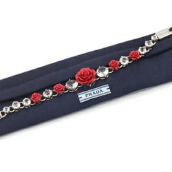 Prada Bracelet Rose 1AJJ30 Red Silver Metal Crystal Stone Bijoux Women's Flower Bangle PRADA