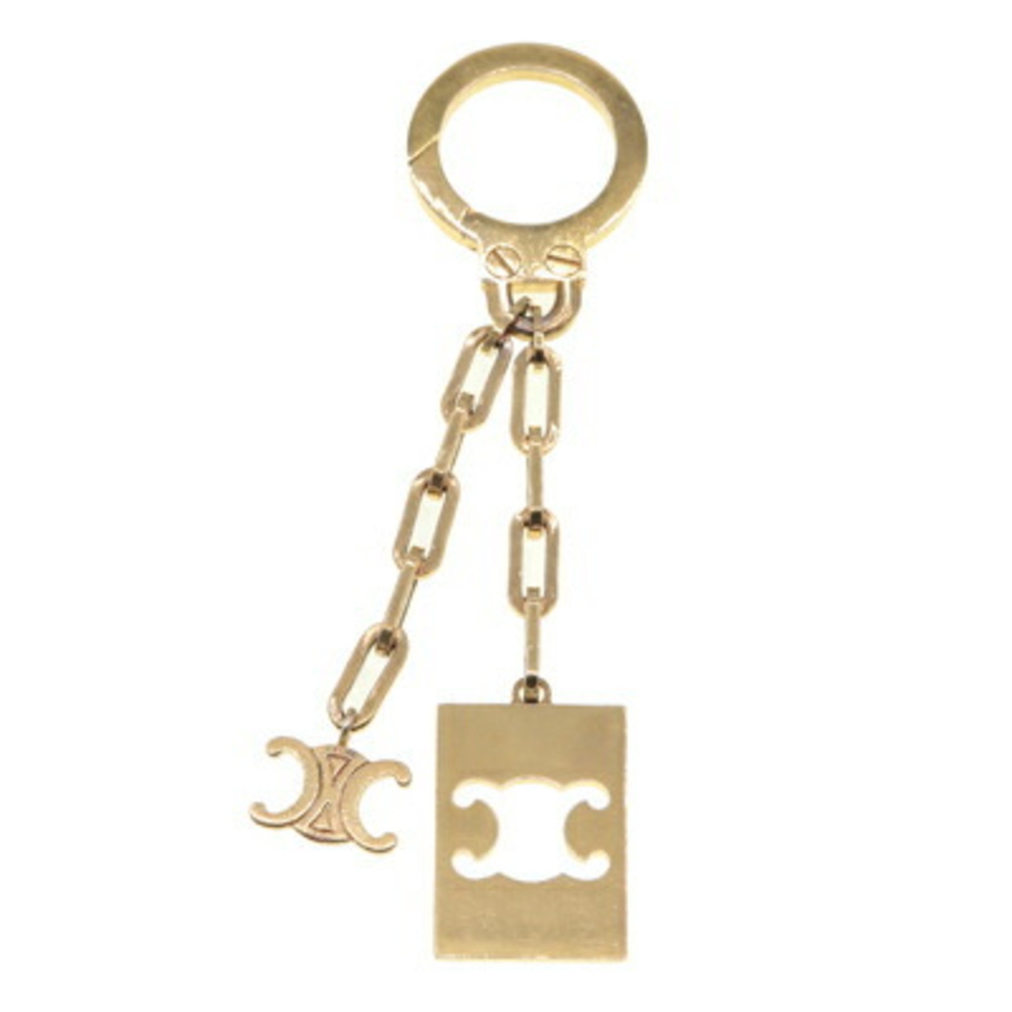 Celine Keyring Triomphe Gold Metal Plate Old Bag Women's Charm Keychain CELINE