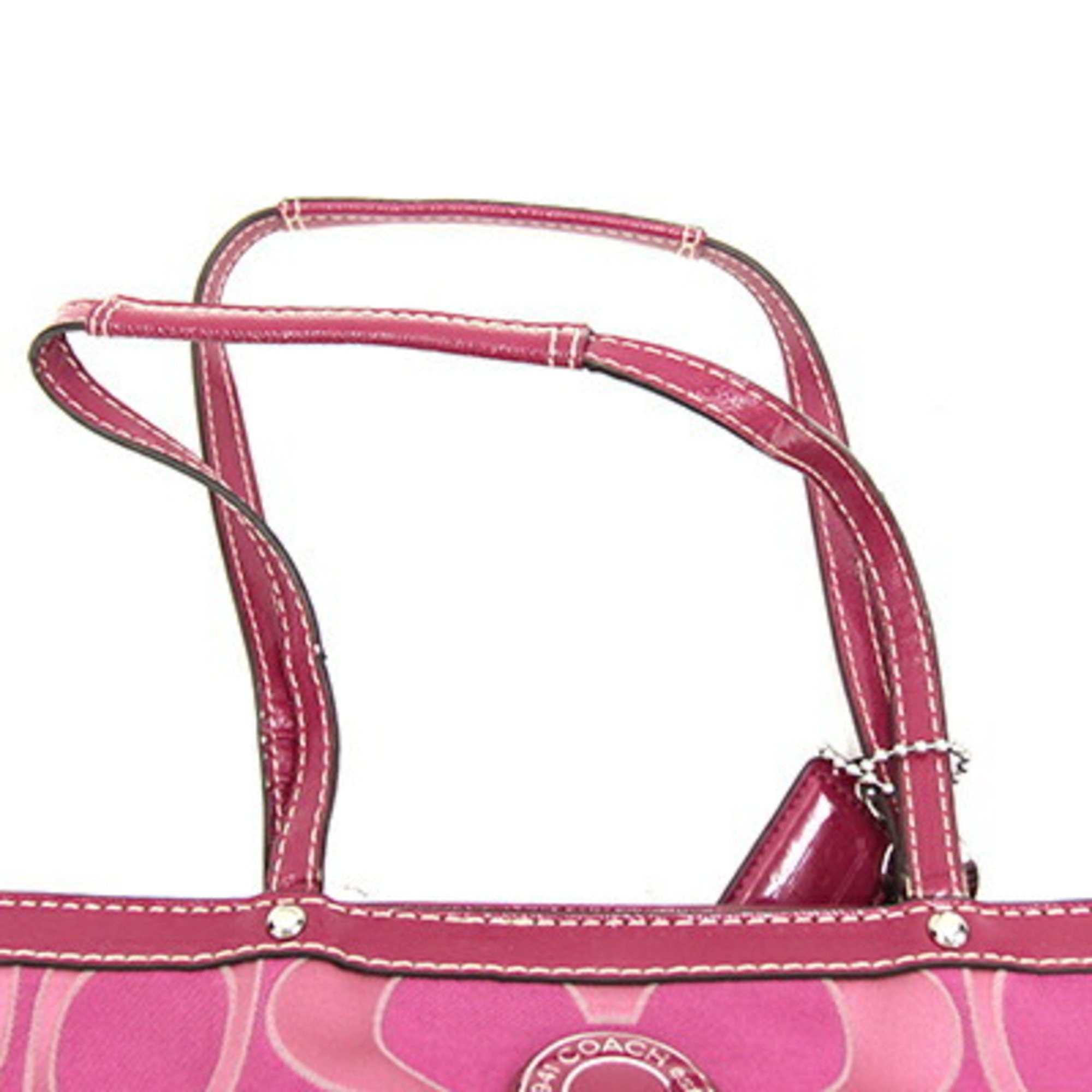 Coach Tote Bag Signature F19428 Pink Purple Satin Canvas Patent Leather Shoulder Women's COACH