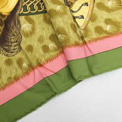 Hermes Scarf Carre 90 Faceless Helmet CASQUES et PLUMETS Green Gold Multicolor 100% Silk Stole Muffler Women's HERMES