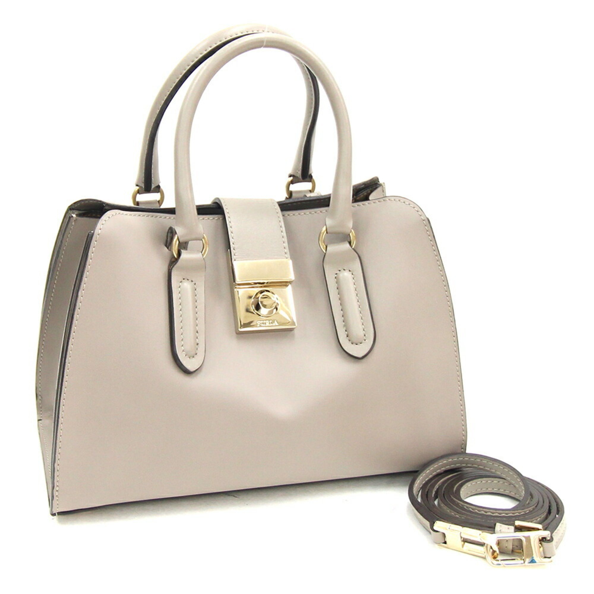 FURLA Handbag Milano 259533 Grey Leather Shoulder Bag Women's