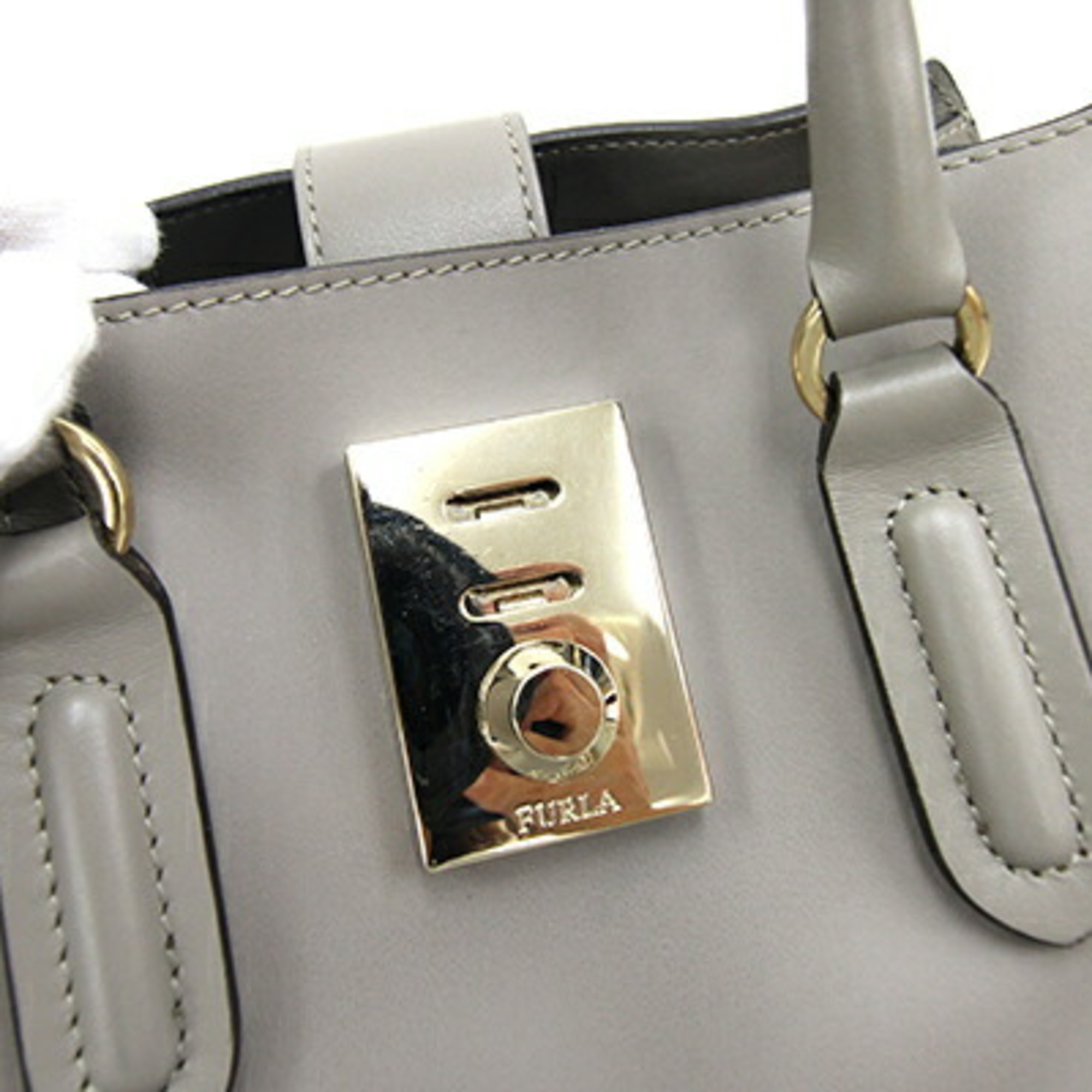 FURLA Handbag Milano 259533 Grey Leather Shoulder Bag Women's