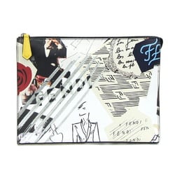 Fendi Clutch Bag Karl Collage 7V33 White Multicolor Leather Pouch Lagerfeld Women's FENDI