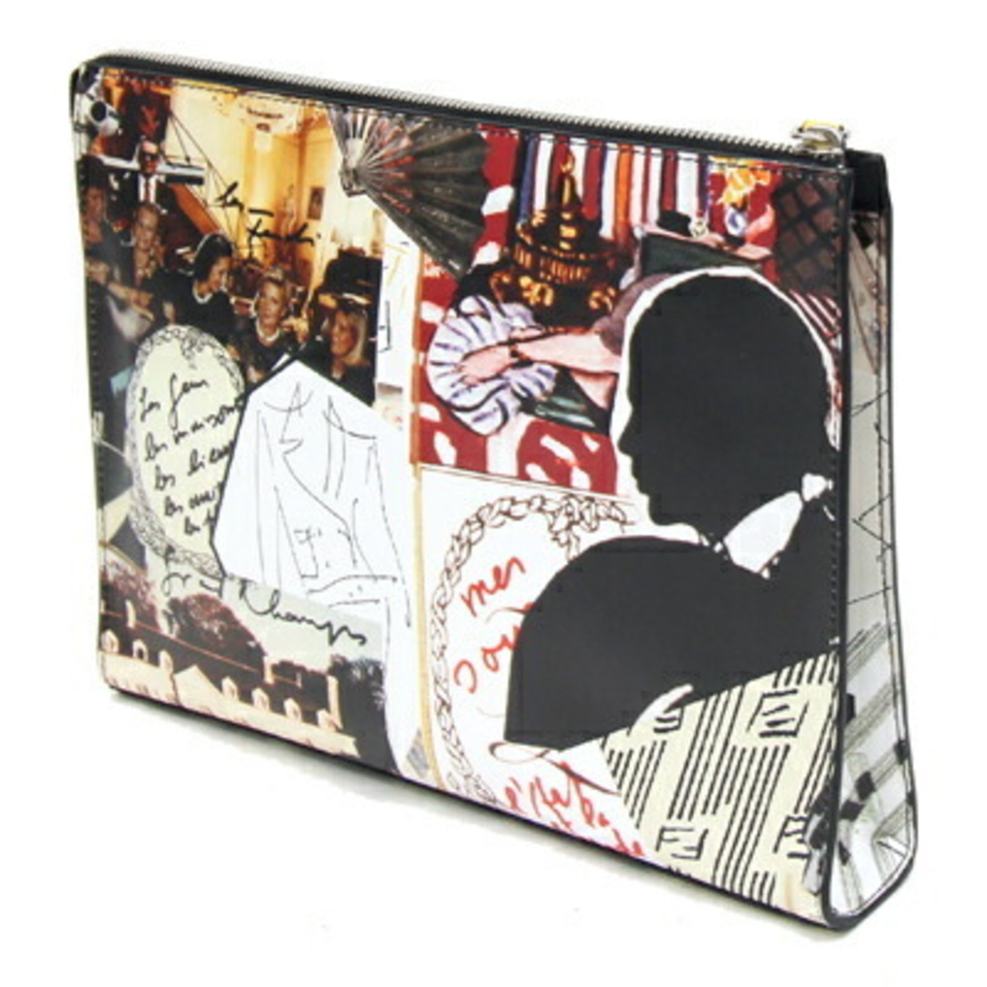 Fendi Clutch Bag Karl Collage 7V33 White Multicolor Leather Pouch Lagerfeld Women's FENDI