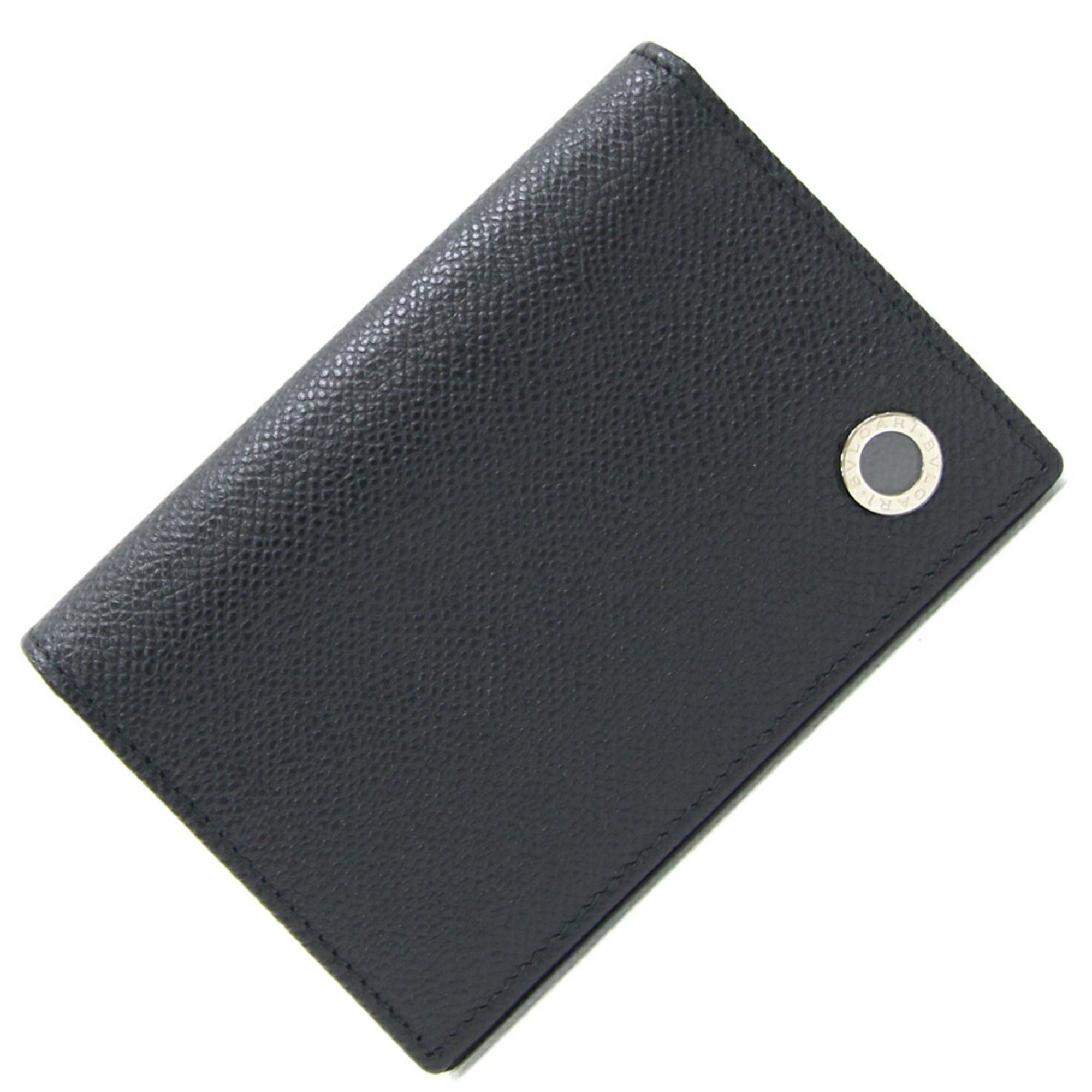 BVLGARI Business Card Holder MAN 32908 Black Leather Pass Case Men's