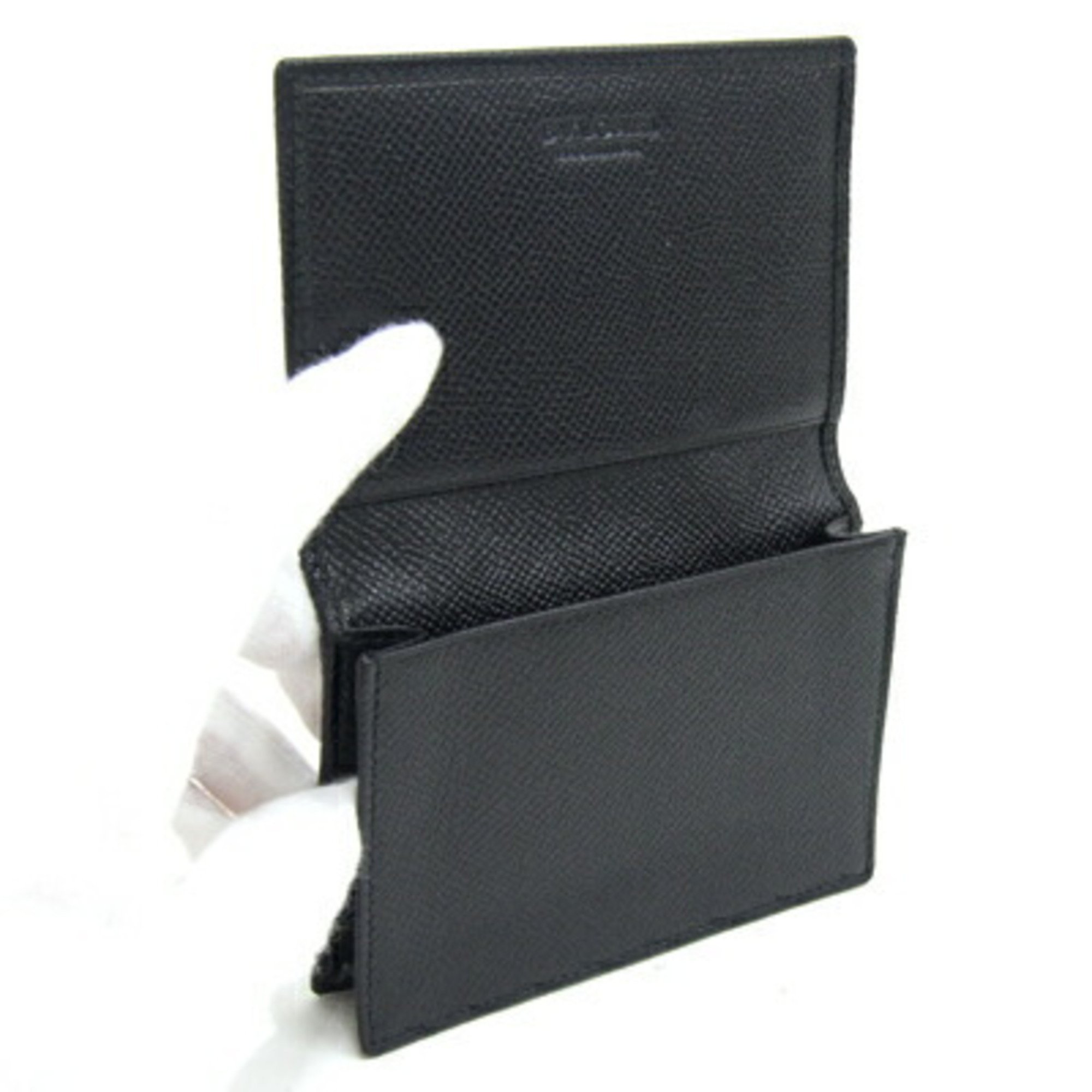 BVLGARI Business Card Holder MAN 32908 Black Leather Pass Case Men's