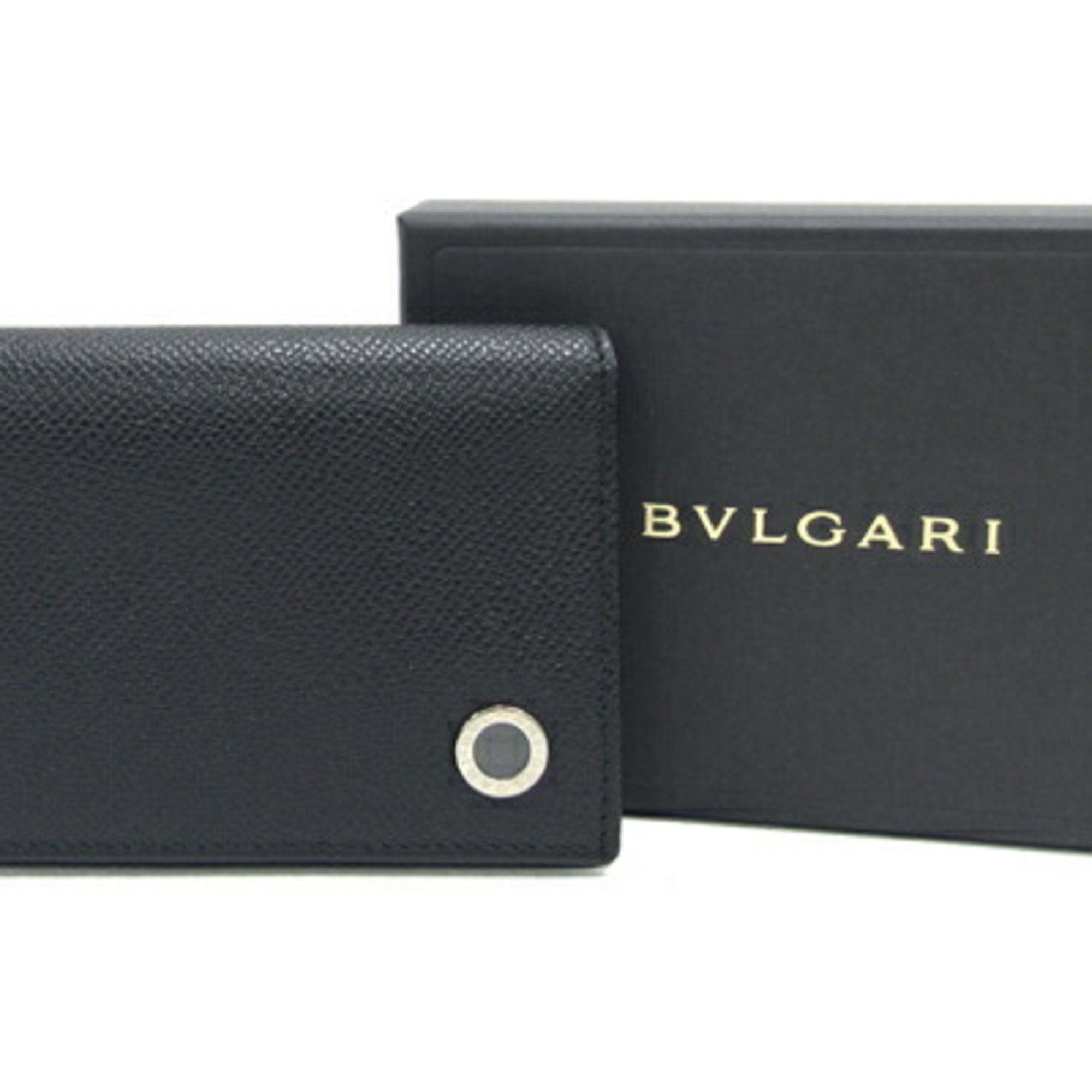 BVLGARI Business Card Holder MAN 32908 Black Leather Pass Case Men's