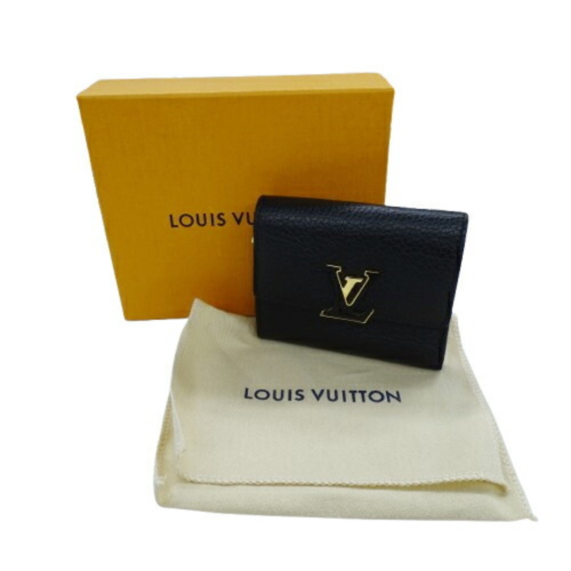 Louis Vuitton LOUIS VUITTON Wallet Women's Tri-fold Portefeuille Capucines XS Noir M68587 RA2240 Compact