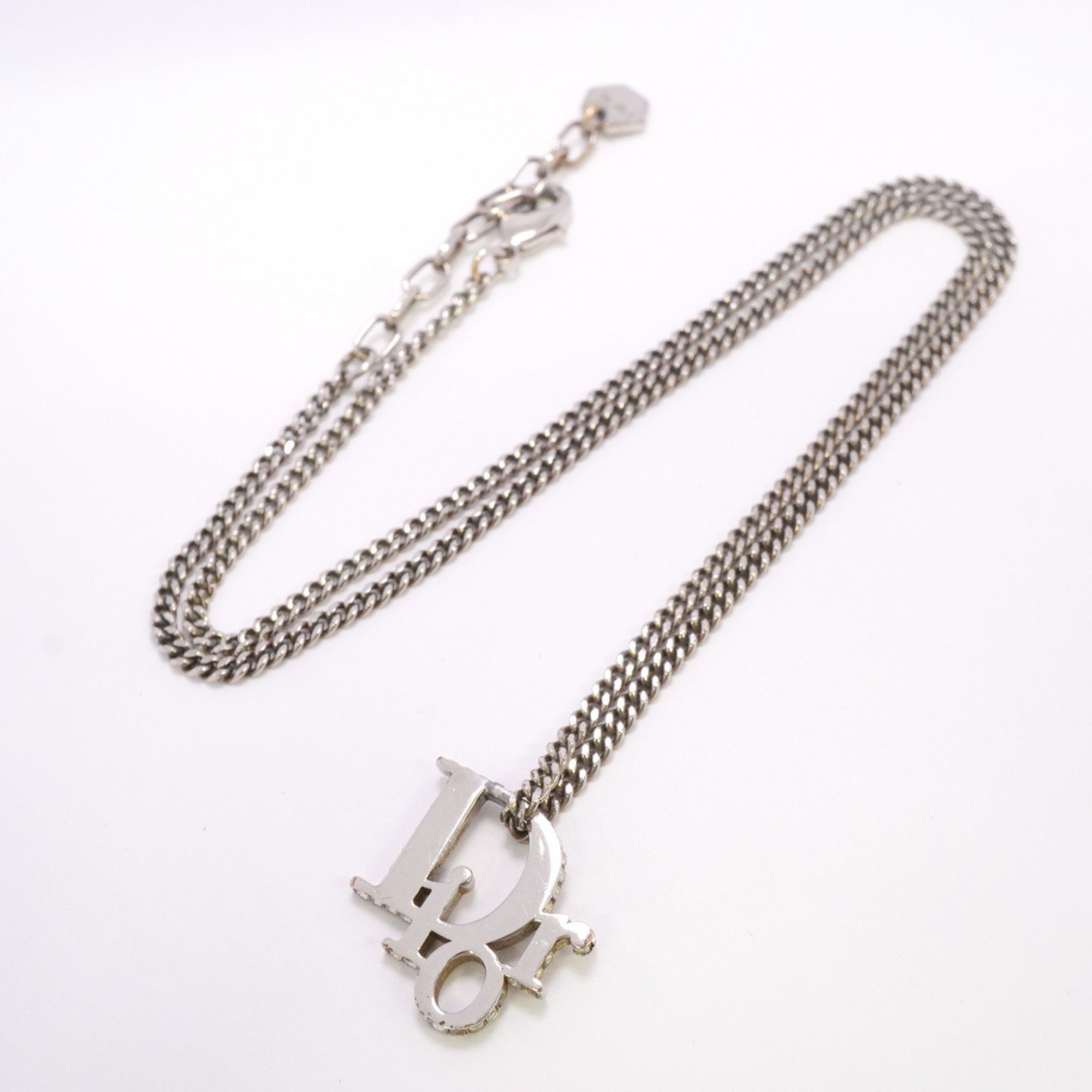 Christian Dior Necklace Rhinestone Metal Silver Ladies