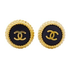 Chanel Earrings Coco Mark Circle GP Plated Gold Black Ladies