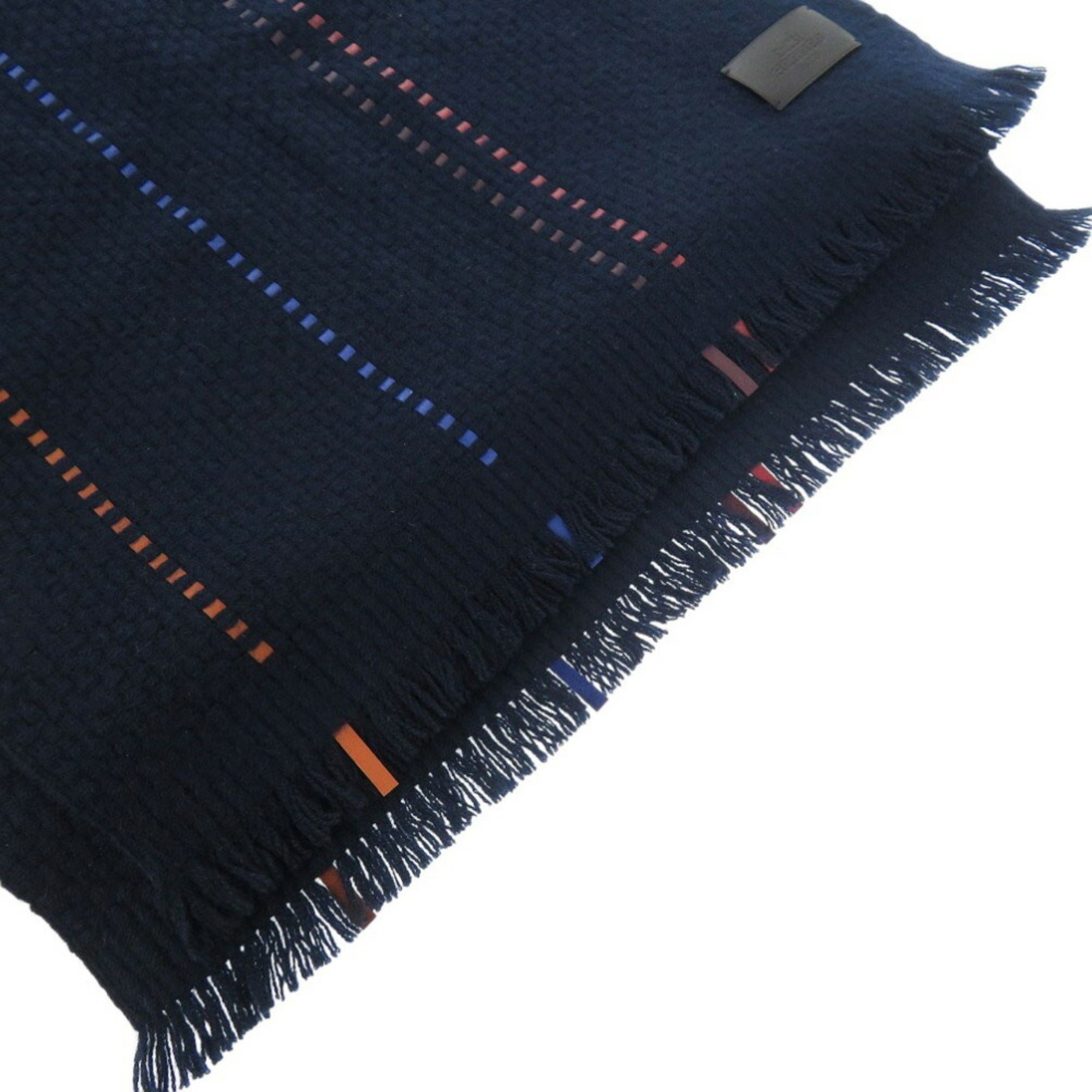 Hermes scarf 40x180 leather cashmere navy 1479HERMES