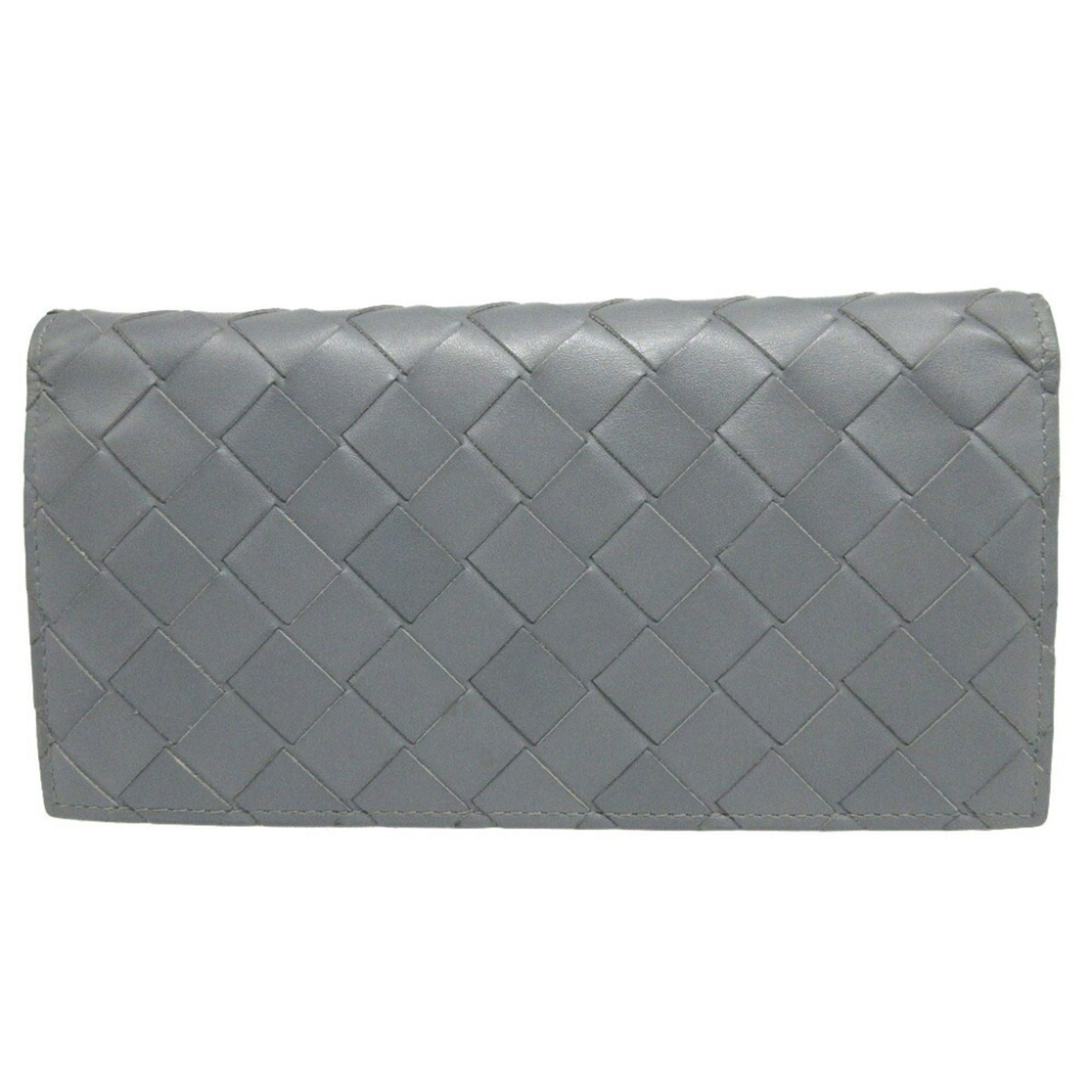 Bottega Veneta Maxi Intrecciato Leather Grey Bi-fold Long Wallet 0801BOTTEGA VENETA