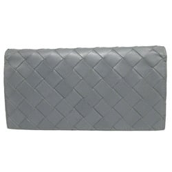 Bottega Veneta Maxi Intrecciato Leather Grey Bi-fold Long Wallet 0801BOTTEGA VENETA