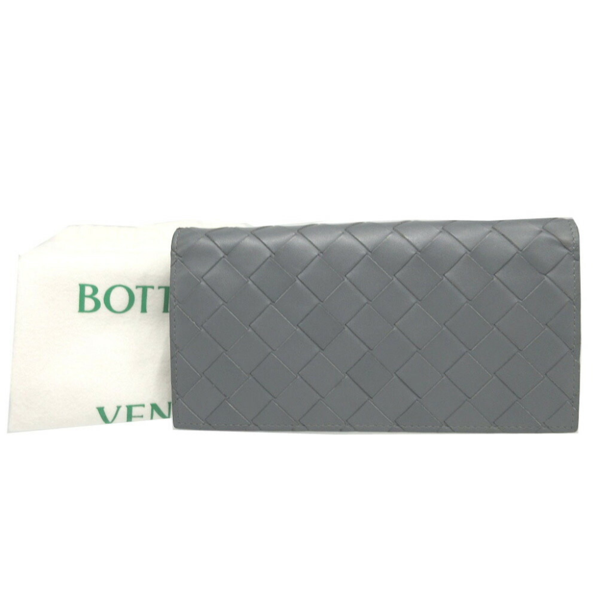 Bottega Veneta Maxi Intrecciato Leather Grey Bi-fold Long Wallet 0801BOTTEGA VENETA