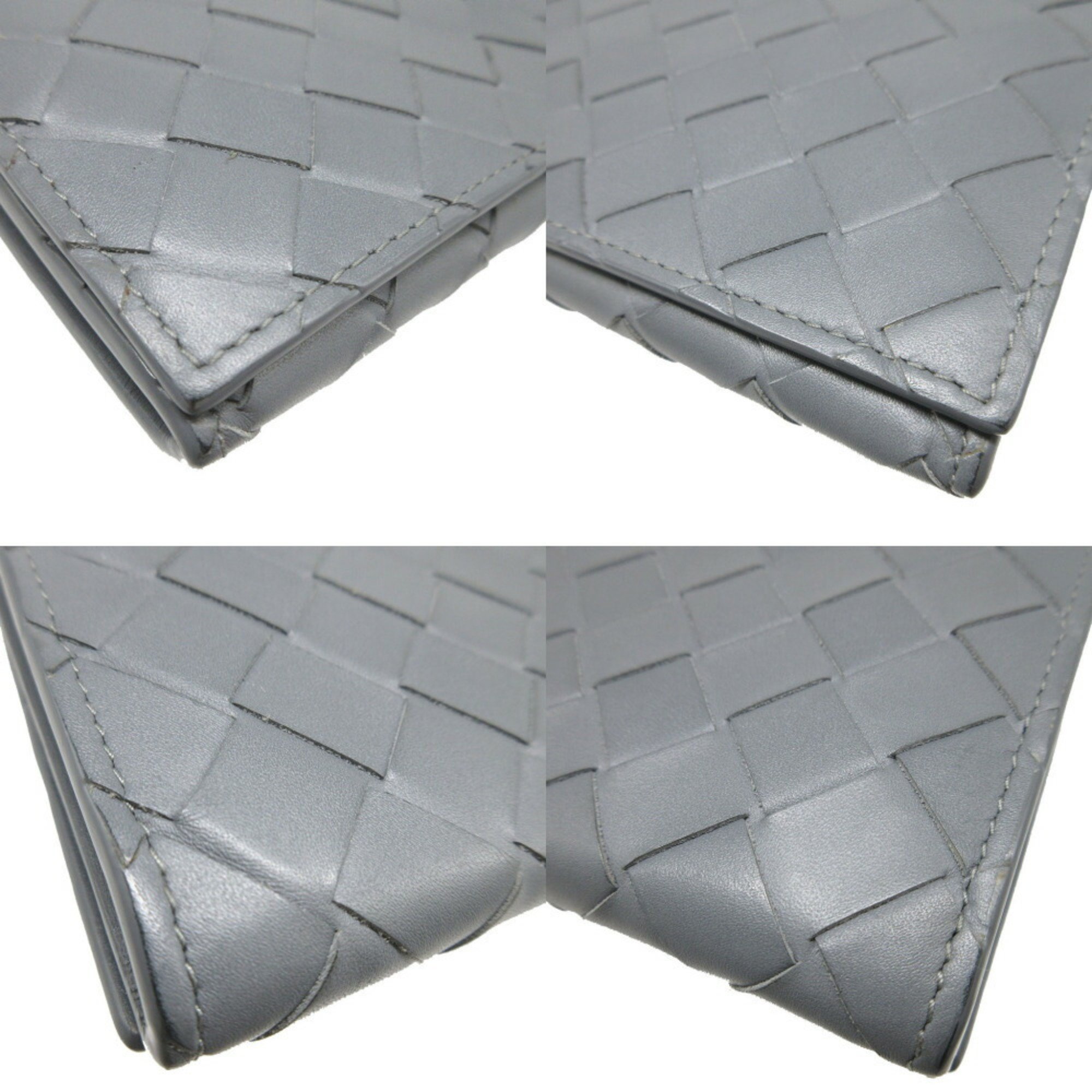 Bottega Veneta Maxi Intrecciato Leather Grey Bi-fold Long Wallet 0801BOTTEGA VENETA