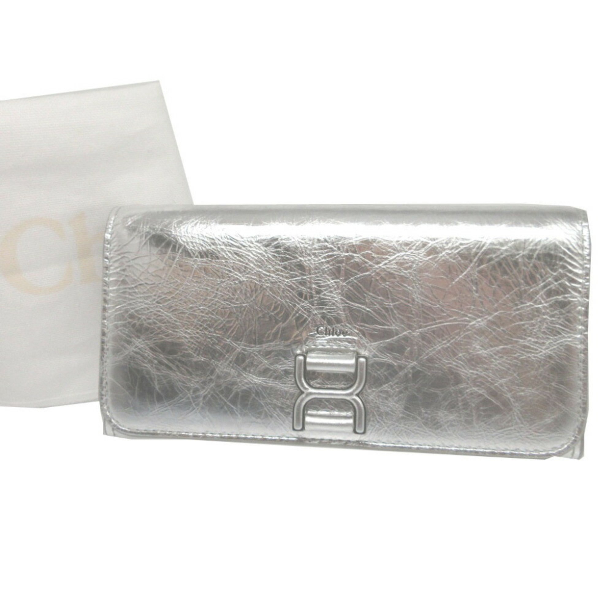 Chloé Chloe Marcie CHC23AP098 Leather Silver Bi-fold Long Wallet 0603Chloe