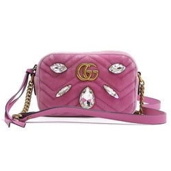 Gucci GG Marmont Chain Shoulder Bag Chevron Stitch Pink