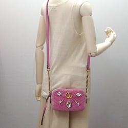 Gucci GG Marmont Chain Shoulder Bag Chevron Stitch Pink