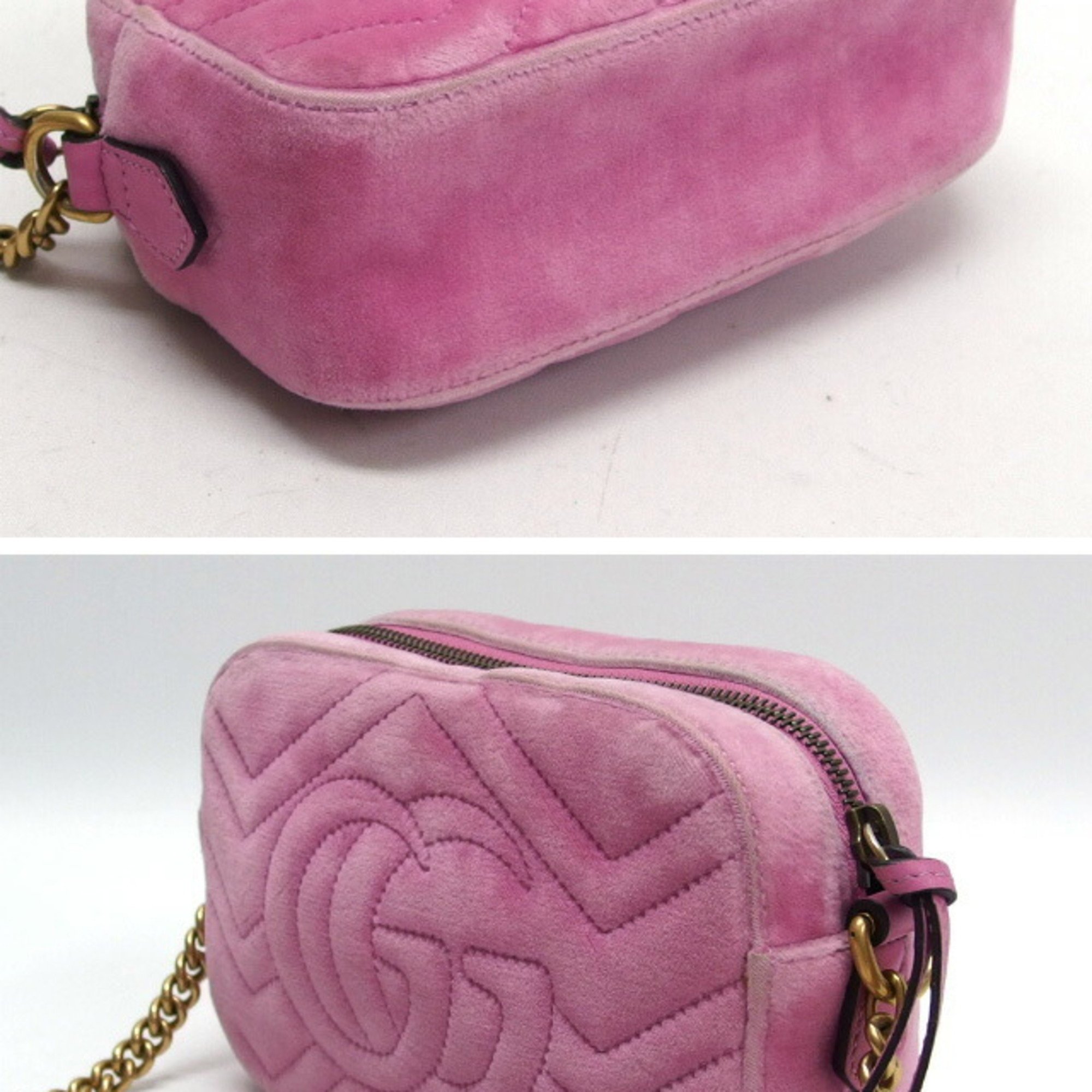 Gucci GG Marmont Chain Shoulder Bag Chevron Stitch Pink