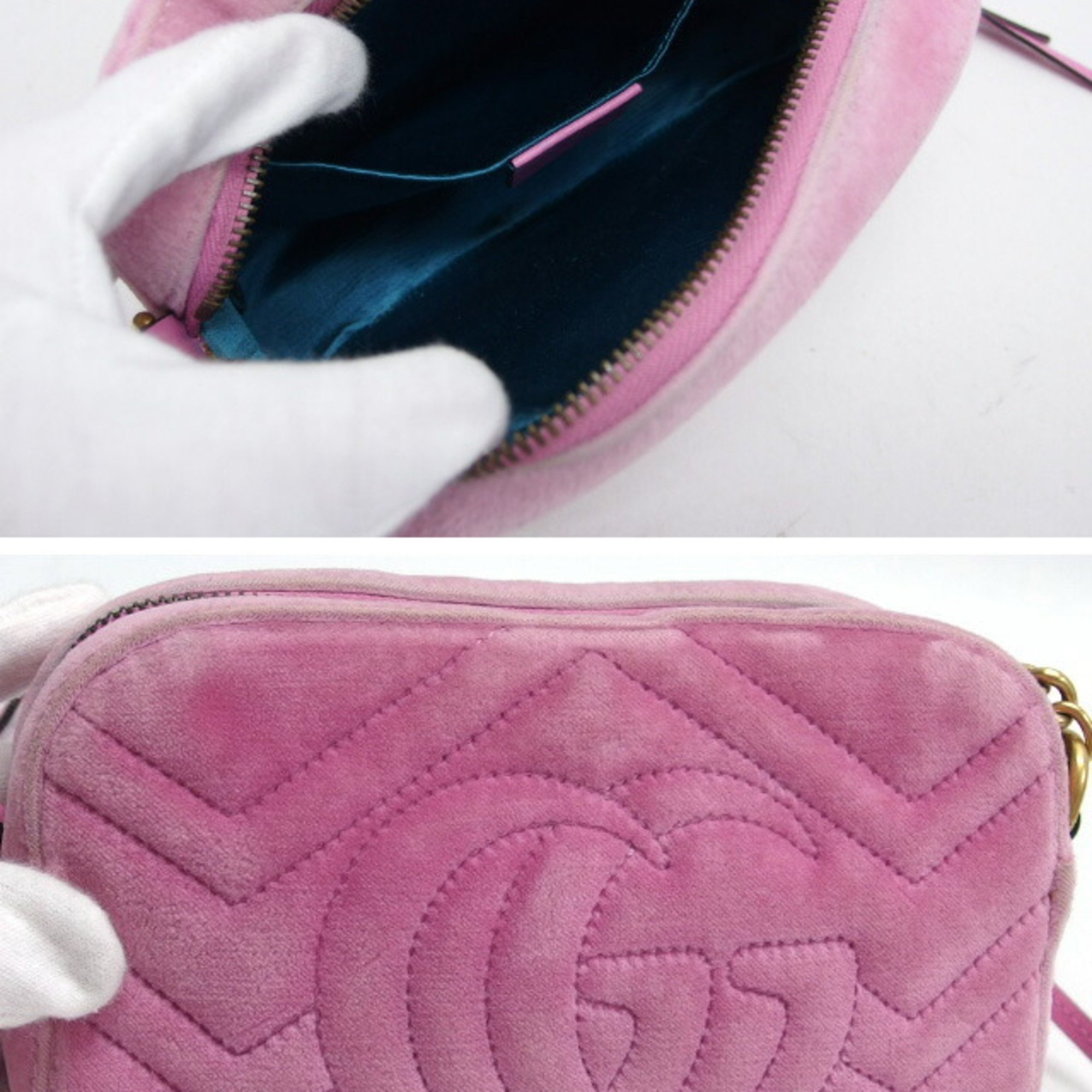 Gucci GG Marmont Chain Shoulder Bag Chevron Stitch Pink